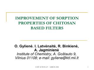 IMPROVEMENT OF SORPTION PROPERTIES OF CHITOSAN BASED FILTERS