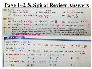 Page 142 &amp; Spiral Review Answers