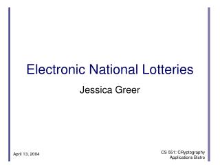 Electronic National Lotteries