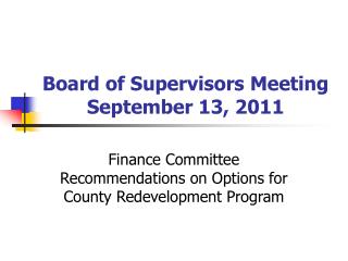 Board of Supervisors Meeting September 13, 2011