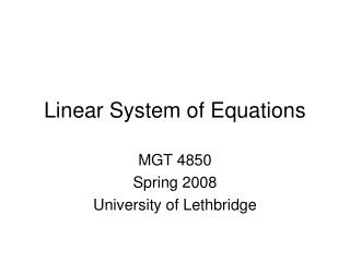 Linear System of Equations