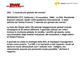 DHL: “L’azienda più globale del mondo&quot;