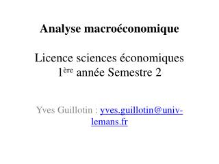 Analyse macroéconomique Licence sciences économiques 1 ère année Semestre 2