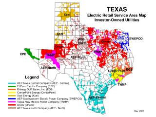 TEXAS Electric Retail Service Area Map Investor-Owned Utilities