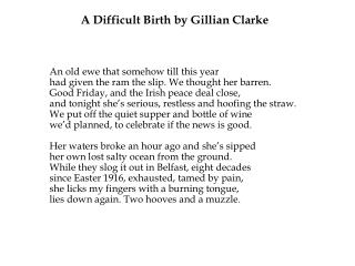 A Difficult Birth by Gillian Clarke