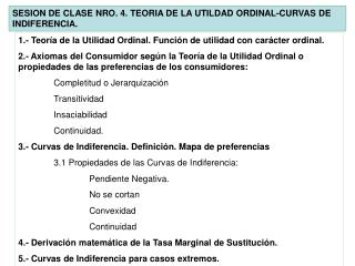 SESION DE CLASE NRO. 4. TEORIA DE LA UTILDAD ORDINAL-CURVAS DE INDIFERENCIA.