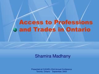 Access to Professions and Trades in Ontario