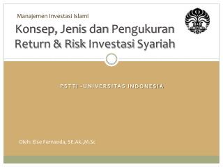 Konsep , Jenis dan Pengukuran Return &amp; Risk Investasi Syariah