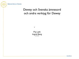 Dewey och Svenska ämnesord och andra verktyg för Dewey