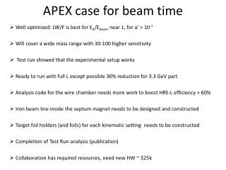 APEX case for beam time