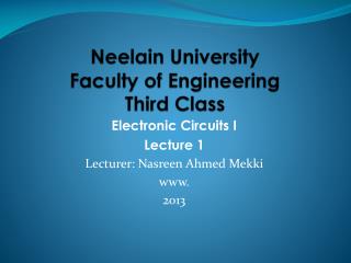 Neelain University Faculty of Engineering Third Class