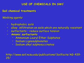 USE OF CHEMICALS IN SWC Soil chemical treatments Wetting agents hydrophobic soils