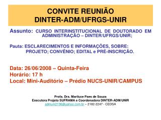 CONVITE REUNIÃO DINTER-ADM/UFRGS-UNIR
