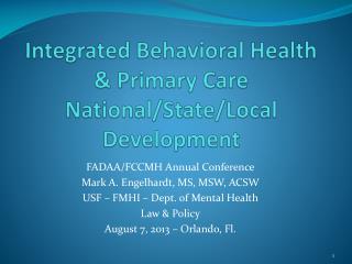 Integrated Behavioral Health &amp; Primary Care National/State/Local Development