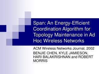 ACM Wireless Networks Journal, 2002