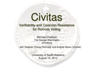 Civitas Verifiability and Coercion Resistance for Remote Voting