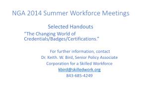 NGA 2014 Summer Workforce Meetings