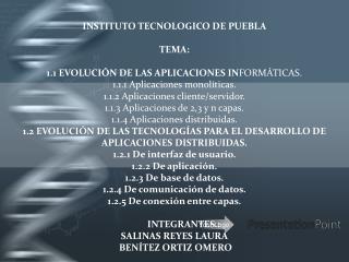 INSTITUTO TECNOLOGICO DE PUEBLA TEMA: 1.1 EVOLUCIÓN DE LAS APLICACIONES IN FORMÁTICAS.