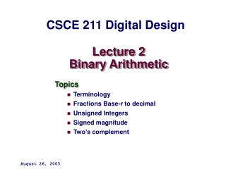 Lecture 2 Binary Arithmetic