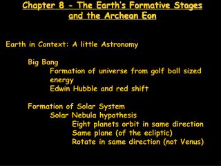 Chapter 8 - The Earth’s Formative Stages and the Archean Eon