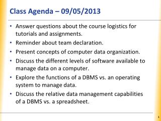 Class Agenda – 09/05/2013