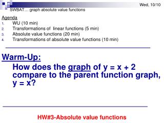 SWBAT… graph absolute value functions