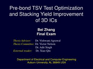 Pre-bond TSV Test Optimization and Stacking Yield Improvement of 3D ICs Bei Zhang Final Exam