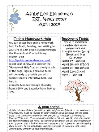 Ashby Lee Elementary ESL Newsletter April 2014