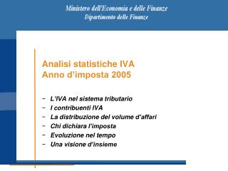 Analisi statistiche IVA Anno d’imposta 2005