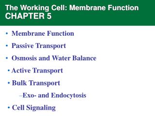 The Working Cell: Membrane Function CHAPTER 5