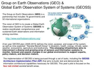 Group on Earth Observations (GEO) &amp; Global Earth Observation System of Systems (GEOSS)
