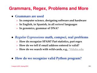 Grammars, Regex, Problems and More