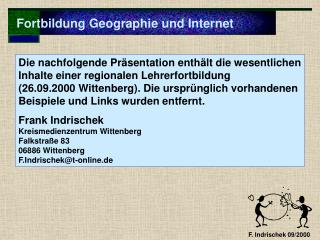 Fortbildung Geographie und Internet