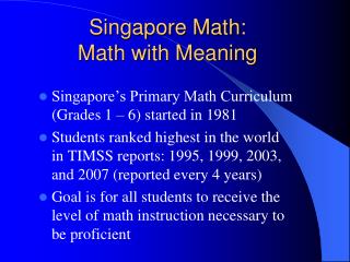 Singapore Math: Math with Meaning