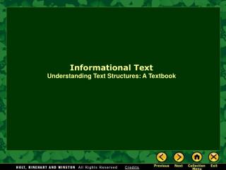 Informational Text Understanding Text Structures: A Textbook