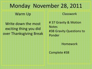 Monday November 28, 2011