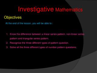 Investigative Mathematics