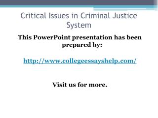 Critical Issues in Criminal Justice System