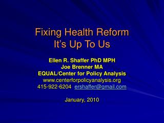 Fixing Health Reform It’s Up To Us
