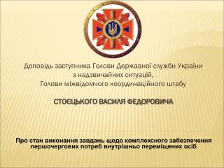 Доповідь заступника Голови Державної служби України з надзвичайних ситуацій,