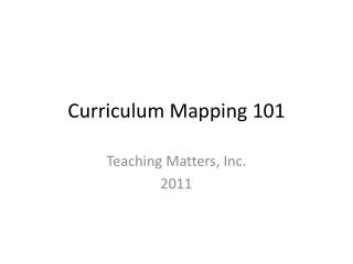 Curriculum Mapping 101