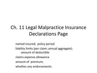 Ch. 11 Legal Malpractice Insurance Declarations Page