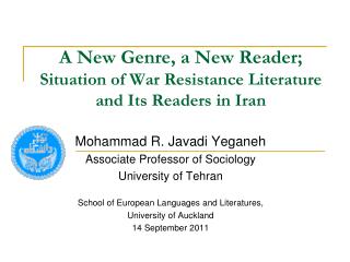 A New Genre, a New Reader; Situation of War Resistance Literature and Its Readers in Iran