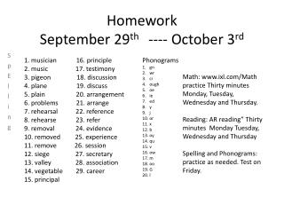 Homework September 29 th ---- October 3 rd