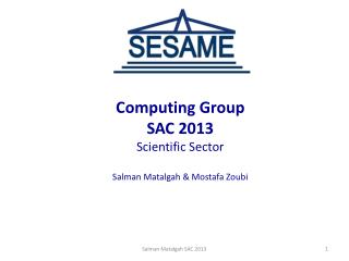 Computing Group SAC 2013 Scientific Sector Salman Matalgah &amp; Mostafa Zoubi