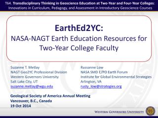 EarthEd2YC: NASA-NAGT Earth Education Resources for Two-Year College Faculty
