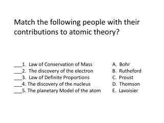 Match the following people with their contributions to atomic theory?