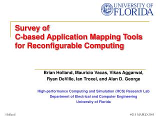 Survey of C-based Application Mapping Tools for Reconfigurable Computing