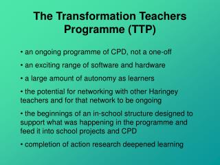 The Transformation Teachers Programme (TTP)