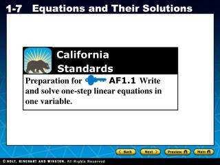 Preparation for AF1.1 Write and solve one-step linear equations in one variable.